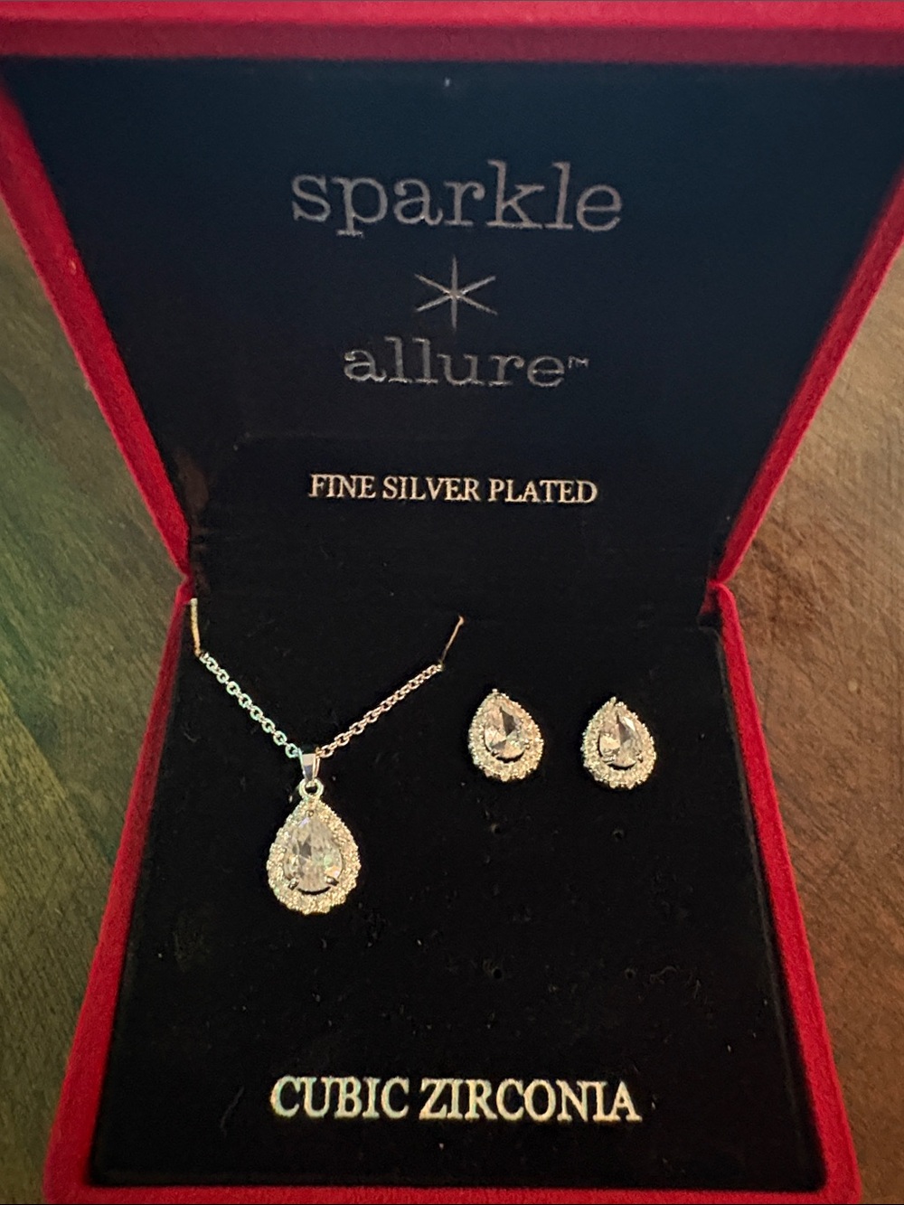 Silver-Plated Clear Cubic Zirconia Teardrop Necklace & Earrings Set